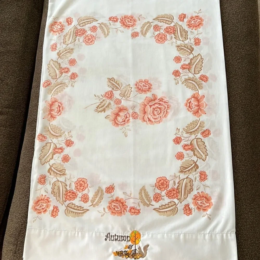Set 2 Custom Autumn Embroidered White with Red/Brown Floral Accent Pillowcases